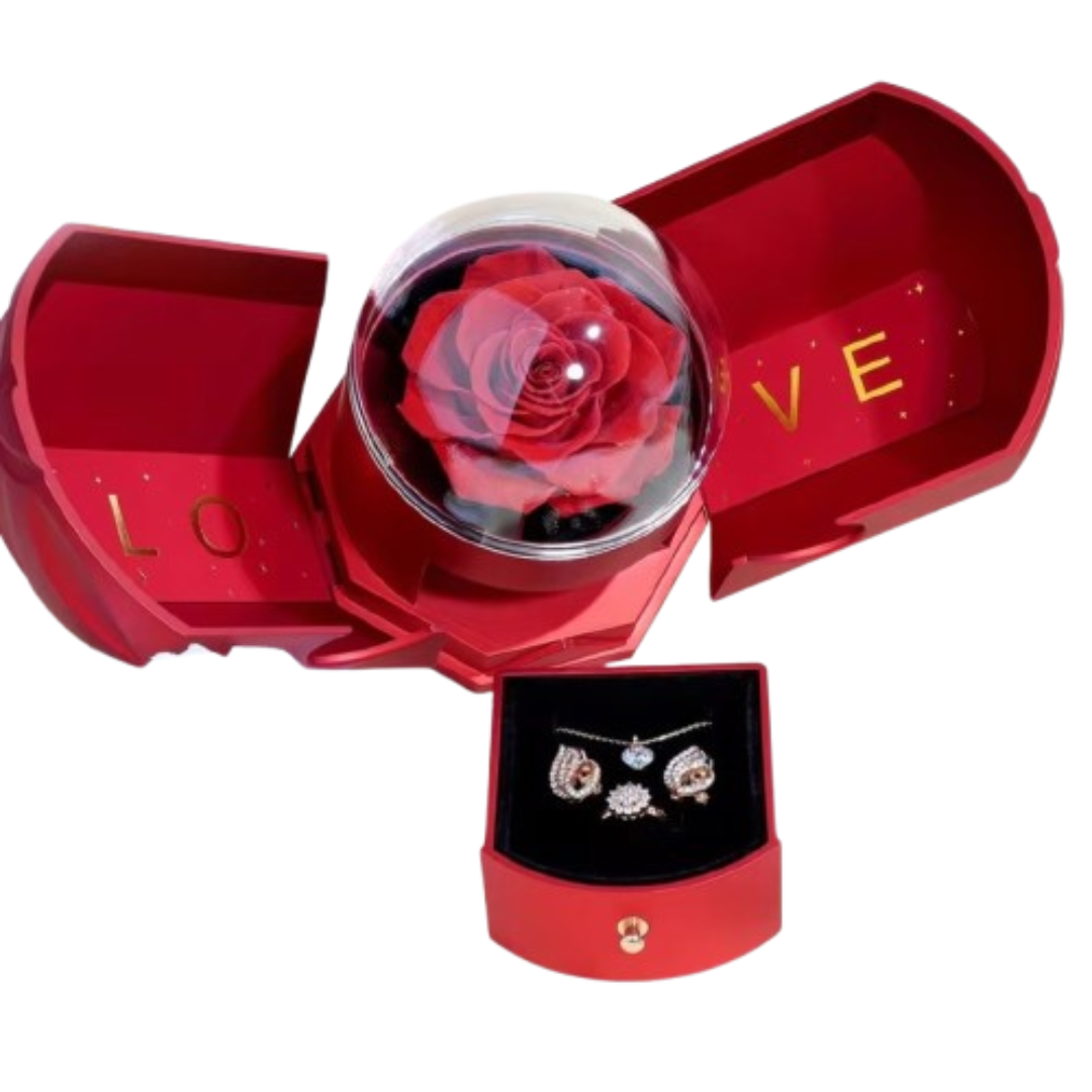 Caja Sorpresa con Rosa Eterna y Joyero Oculto